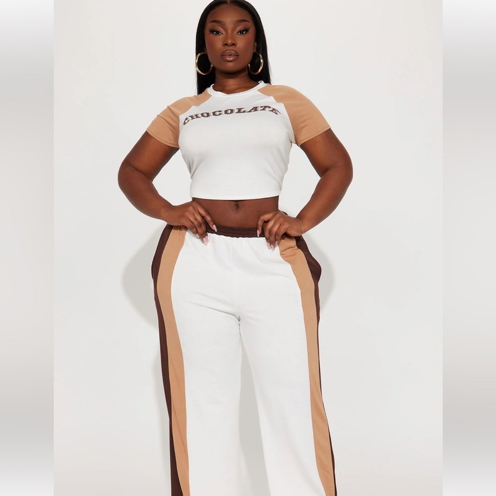 Brown & White Pants Set